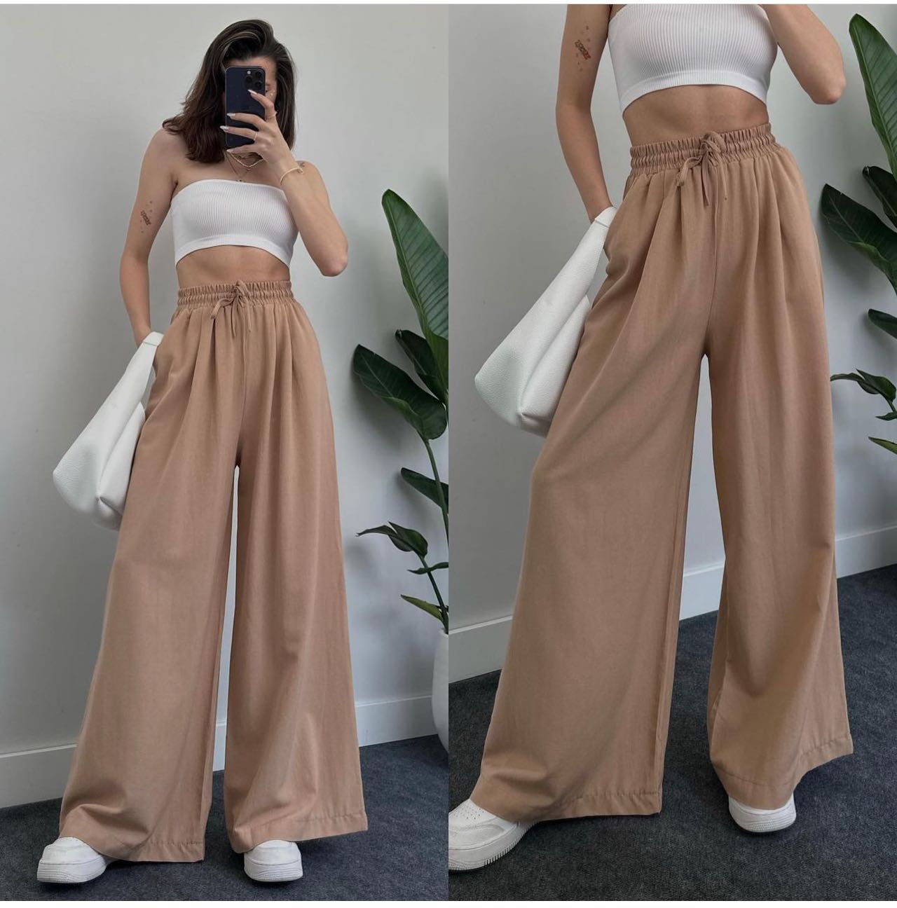 Wide Leg Waisted Casual Pants