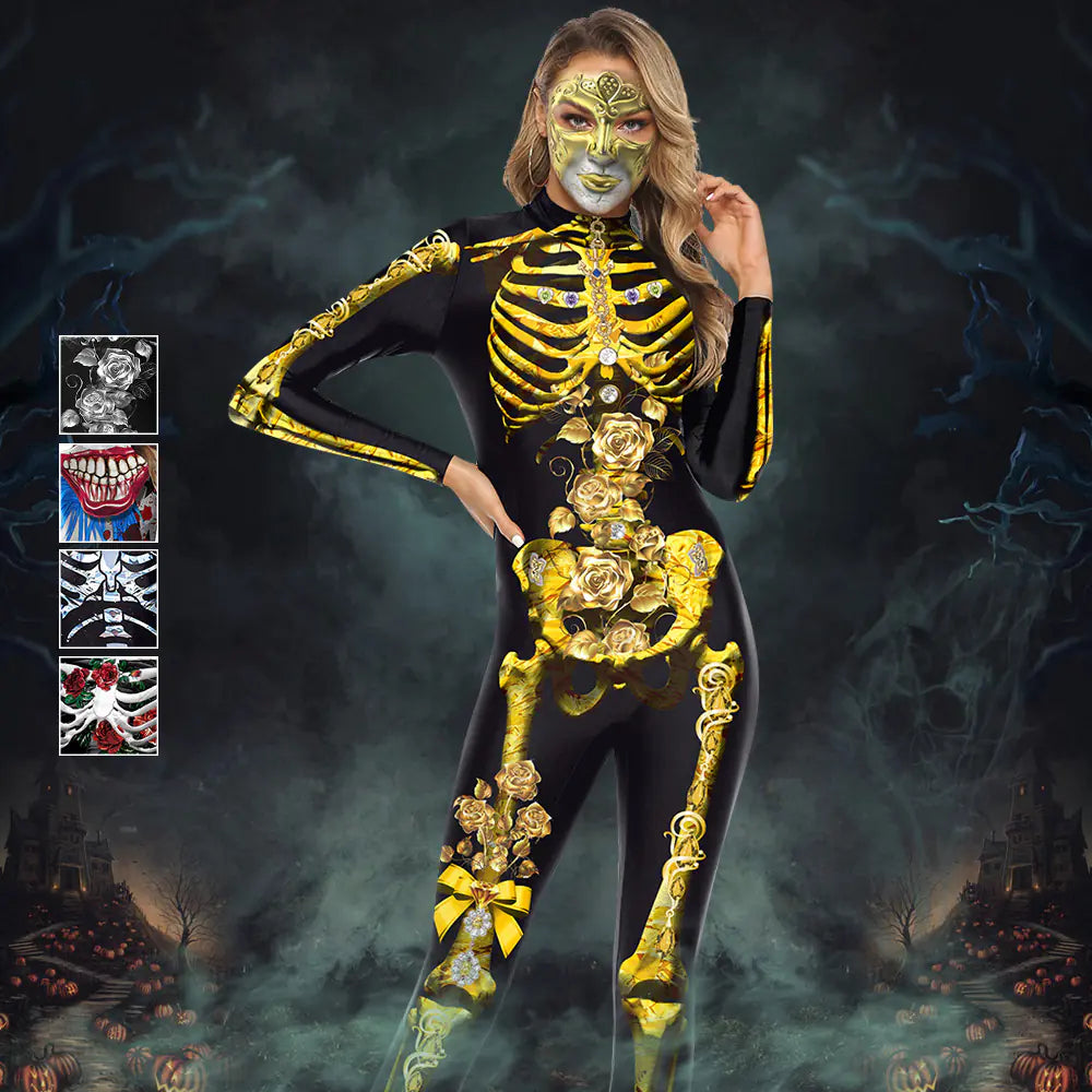 3D Skeleton Print Adult Halloween Jumpsuit Costume