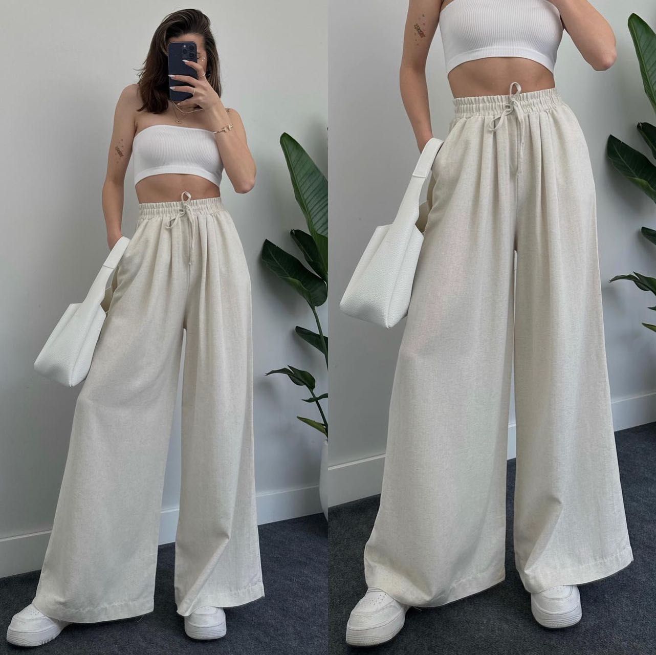 Wide Leg Waisted Casual Pants