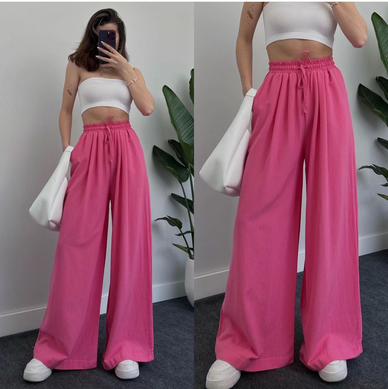 Wide Leg Waisted Casual Pants