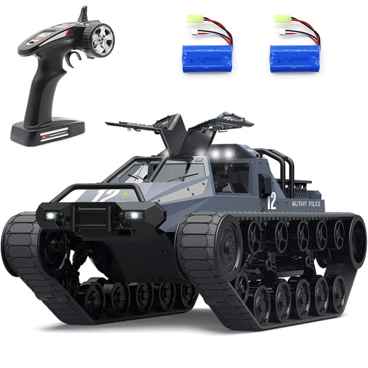 Mostop Remote Control Tank 1/12 Scale High Speed RC Tank 4WD Offroad RC Car 2.4Ghz Remote Control Crawler Drift Tank Army Truck for Kids 2 Batteries