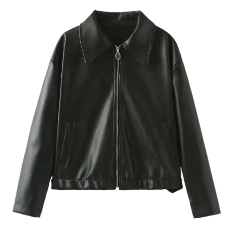 Women's Solid Color Lapel Zipper Jacket