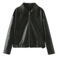 Women's Solid Color Lapel Zipper Jacket