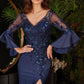 Long Bell Sleeve Lace & Satin Gown