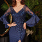 Long Bell Sleeve Lace & Satin Gown