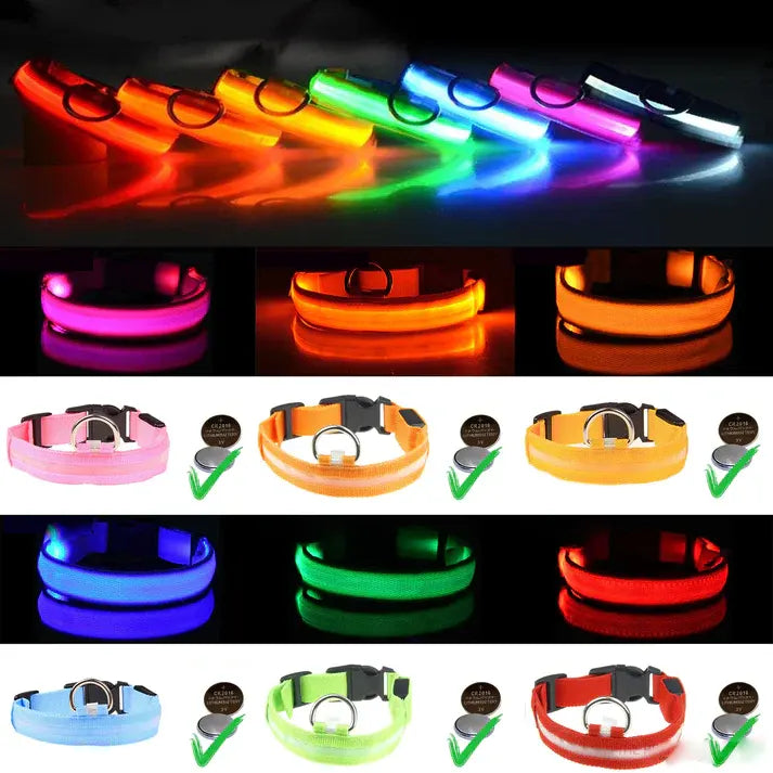 LED Adjustable Dog Collar Blinking Flashing Light Up Glow Pets Safety Waterproof
