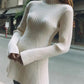 Fashion Solid Ribbed Knitted Dress Fall And Winter Slim-fit Stand-up Collar A-line Dresses Women's Clothing