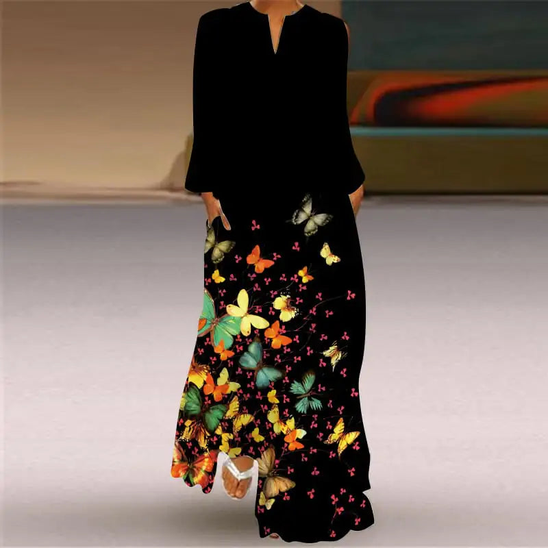 Women's V-neck Long Sleeve Pocket Dress