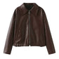 Women's Solid Color Lapel Zipper Jacket