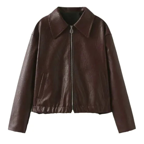 Women's Solid Color Lapel Zipper Jacket