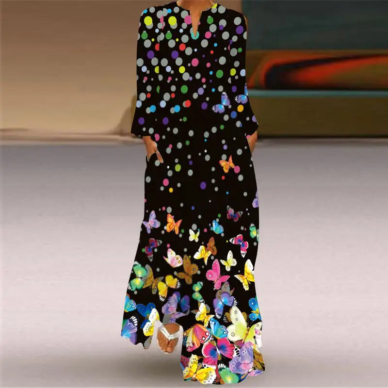 Women's V-neck Long Sleeve Pocket Dress