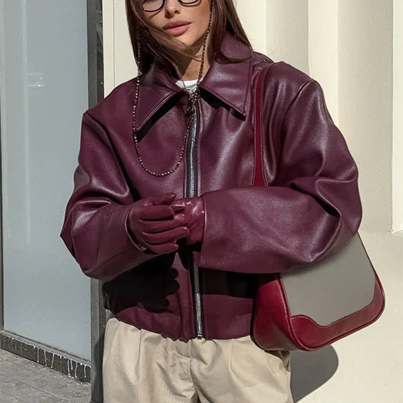 Women's Solid Color Lapel Zipper Jacket