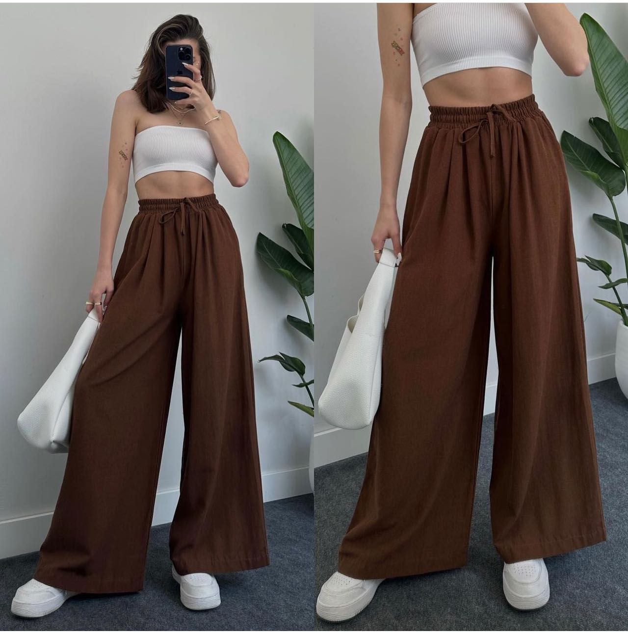 Wide Leg Waisted Casual Pants