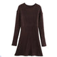 Fashion Solid Ribbed Knitted Dress Fall And Winter Slim-fit Stand-up Collar A-line Dresses Women's Clothing