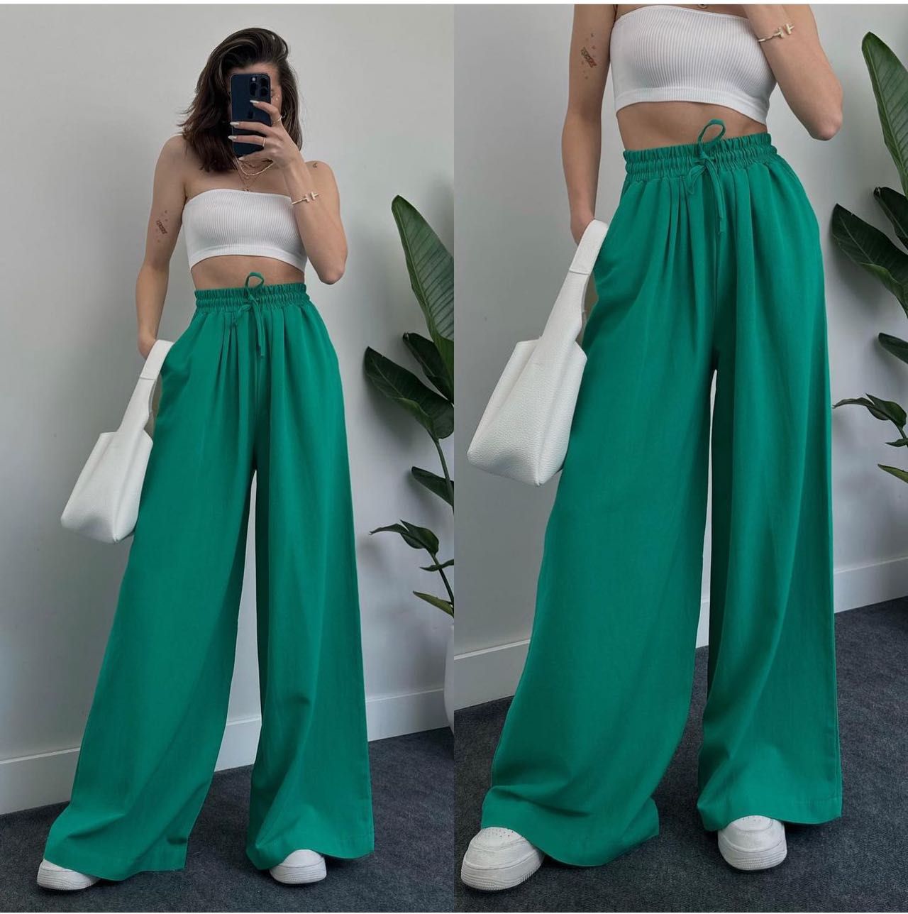 Wide Leg Waisted Casual Pants