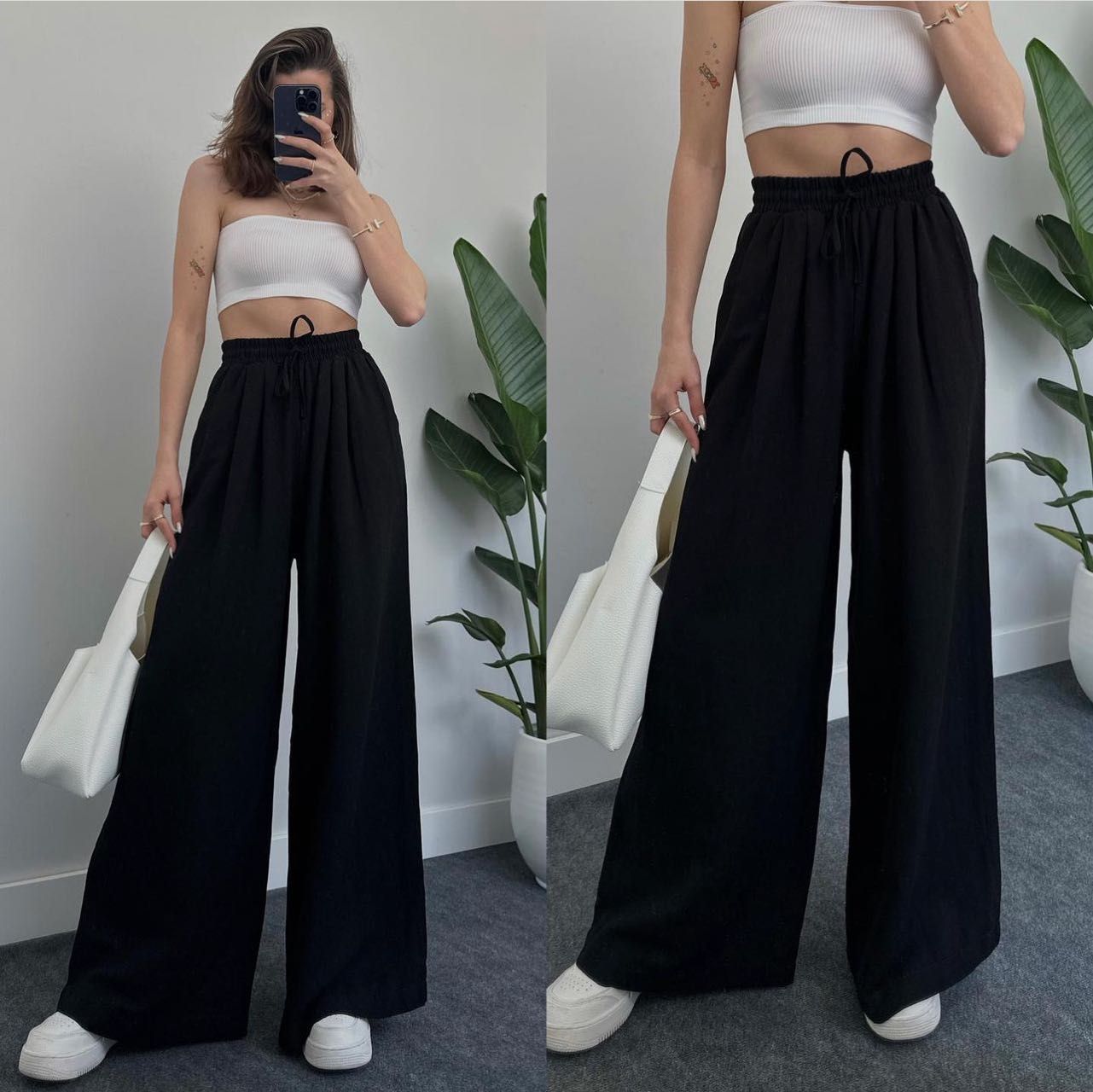 Wide Leg Waisted Casual Pants