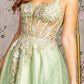3-D Flower Jewel Sheer Corset Bodice Mesh A-line Long Dress