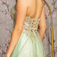 3-D Flower Jewel Sheer Corset Bodice Mesh A-line Long Dress