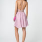 Illusion Deep V-Neck Glitter Crepe Short Dress w/ Strap Back