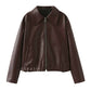 Women's Solid Color Lapel Zipper Jacket