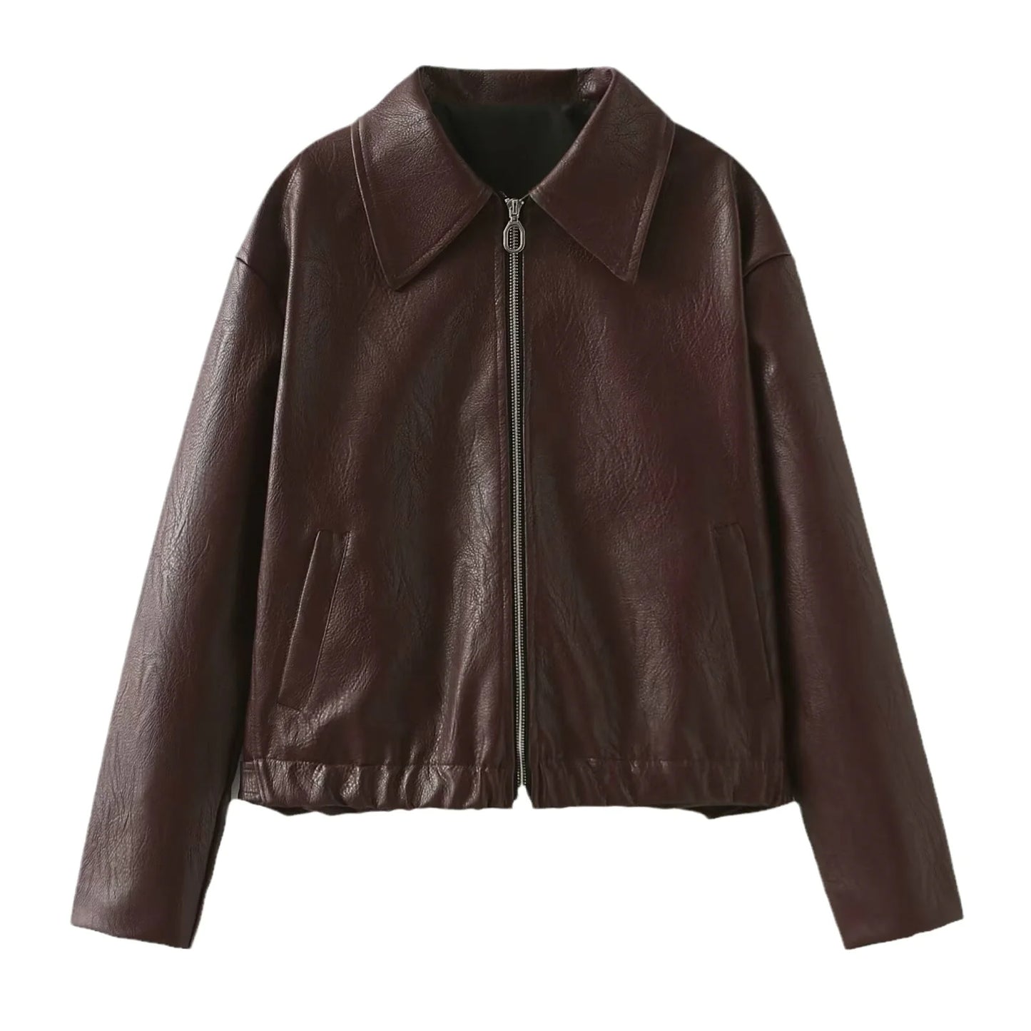 Women's Solid Color Lapel Zipper Jacket