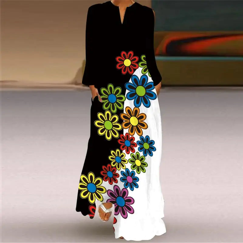 Women's V-neck Long Sleeve Pocket Dress