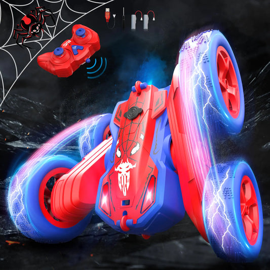 ZIZZ RC Cars for Boys Spider Remote Control Car for Boys Kids 2.4 GHZ Double Sided RC Stunt Car 360° Rotating Remote Control Crawler with Headlights Car Toys for 6 7 8 9 10 11 12 Boys Birthday