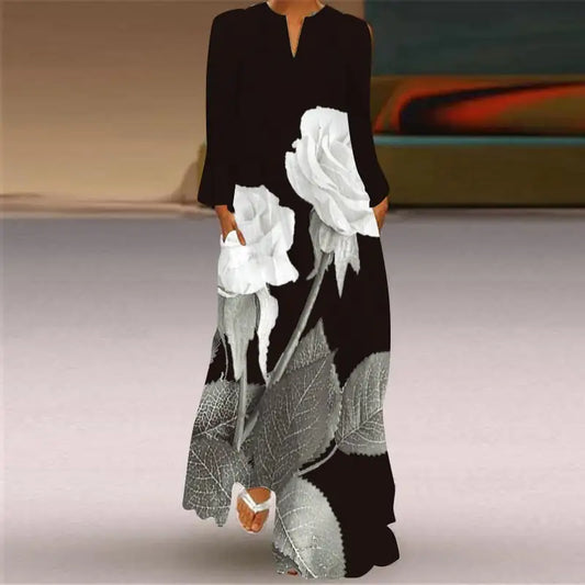 Women's V-neck Long Sleeve Pocket Dress