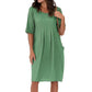 Cotton Linen Pleated Pocket Casual Loose Women's Dress