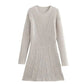Fashion Solid Ribbed Knitted Dress Fall And Winter Slim-fit Stand-up Collar A-line Dresses Women's Clothing