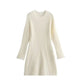 Fashion Solid Ribbed Knitted Dress Fall And Winter Slim-fit Stand-up Collar A-line Dresses Women's Clothing